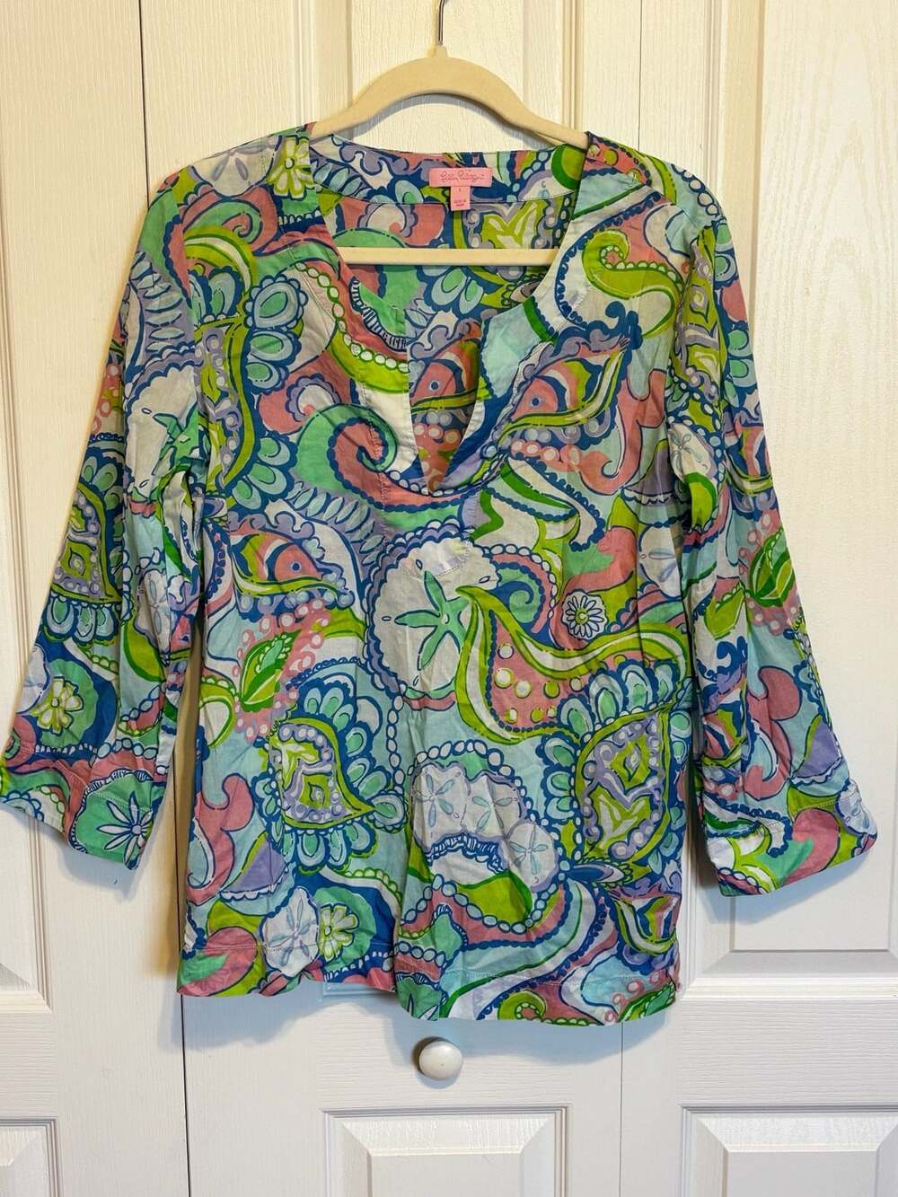 Lilly Pulitzer Sand Dollar Print Tunic Top Size L Multicolor Cotton